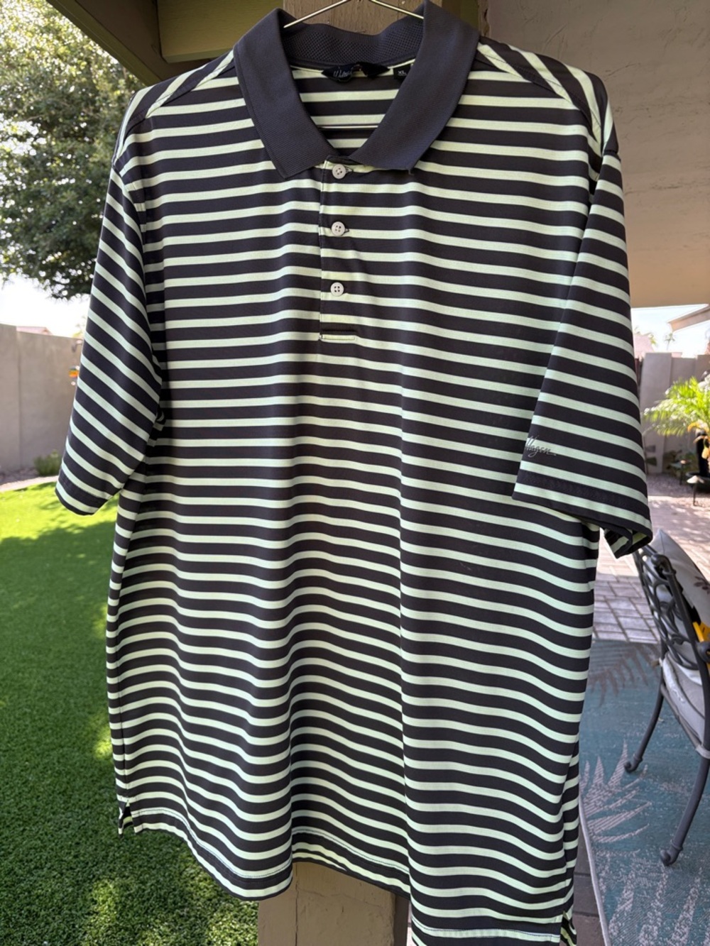 Men’s Walter Hagen Black and Mint Striped Polo Shirt
